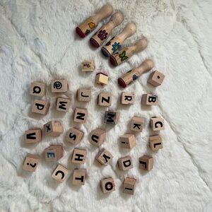 Wooden Alphabet Blocks Stamp Set Kids Learning Toy Montessori ABC Lot